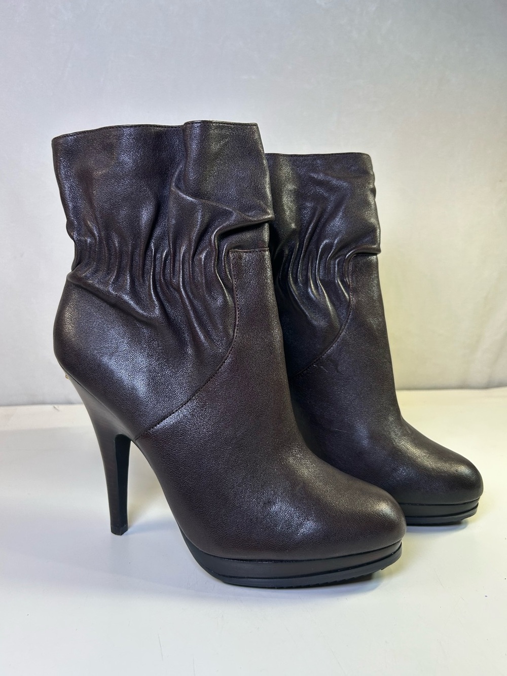 Michael Kors Webster Brown Leather Slouchy Platform Stiletto Ankle Boots Size 10